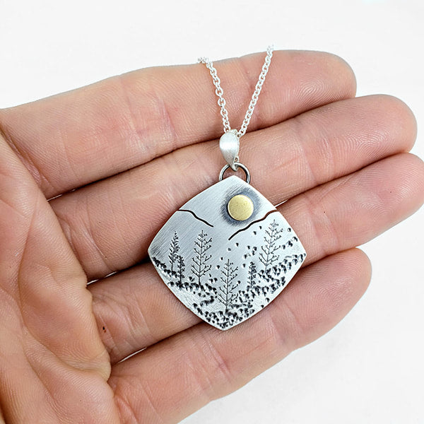 Rounded Square Landscape Necklace